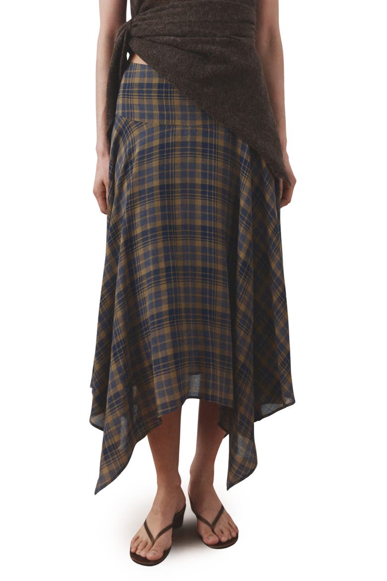 Falda Pika Check Midi Skirt, Main, color, BROWN