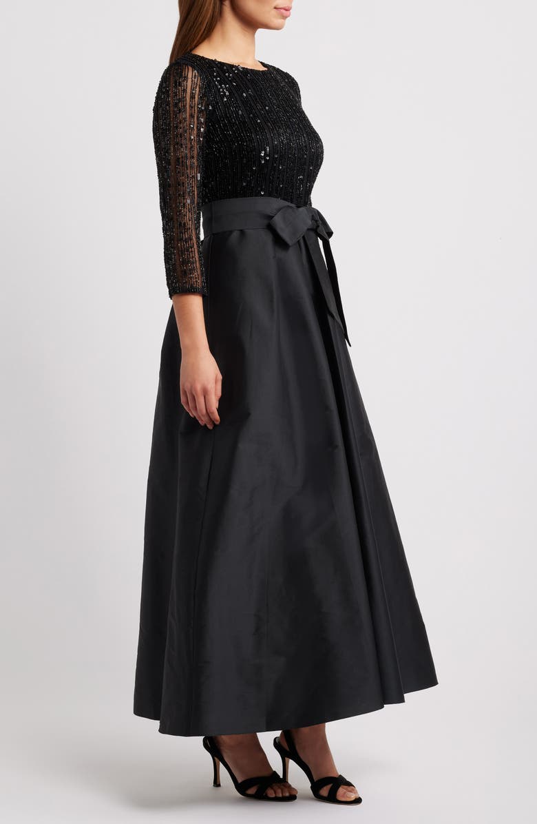 Pisarro Nights Bow Long Sleeve Sequin & Taffeta Gown, Alternate, color, 