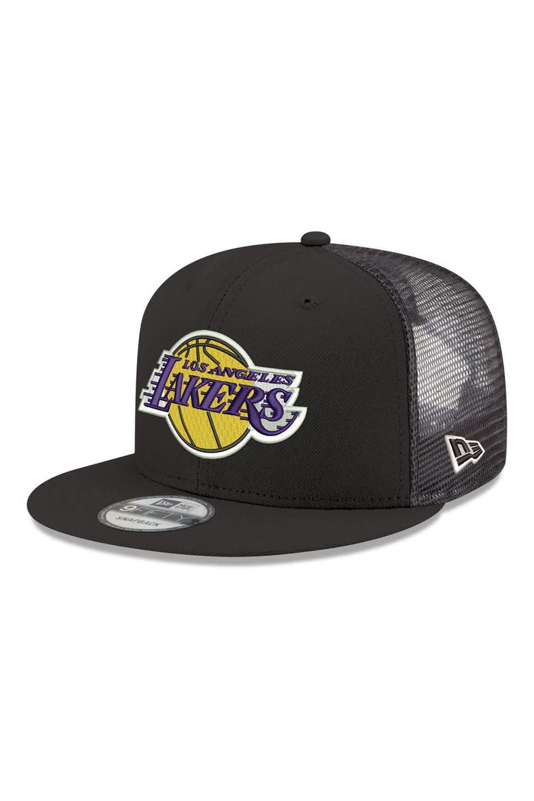 Men's New Era Black Los Angeles Lakers Core Logo Meshback 9FIFTY Snapback Hat, Main, color, Black
