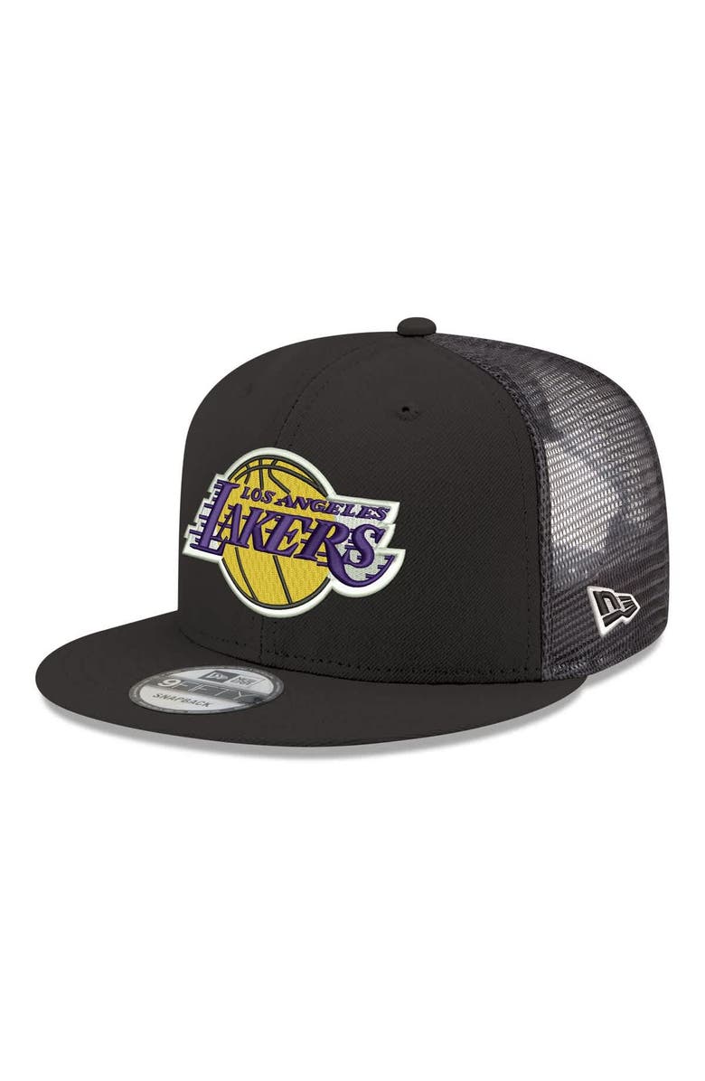 New Era Men's New Era Black Los Angeles Lakers Core Logo Meshback 9FIFTY Snapback Hat, Main, color, Black
