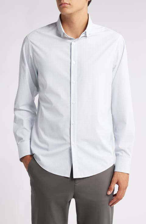 Leeward Trim Fit No Tuck Check Performance Button-Up Shirt