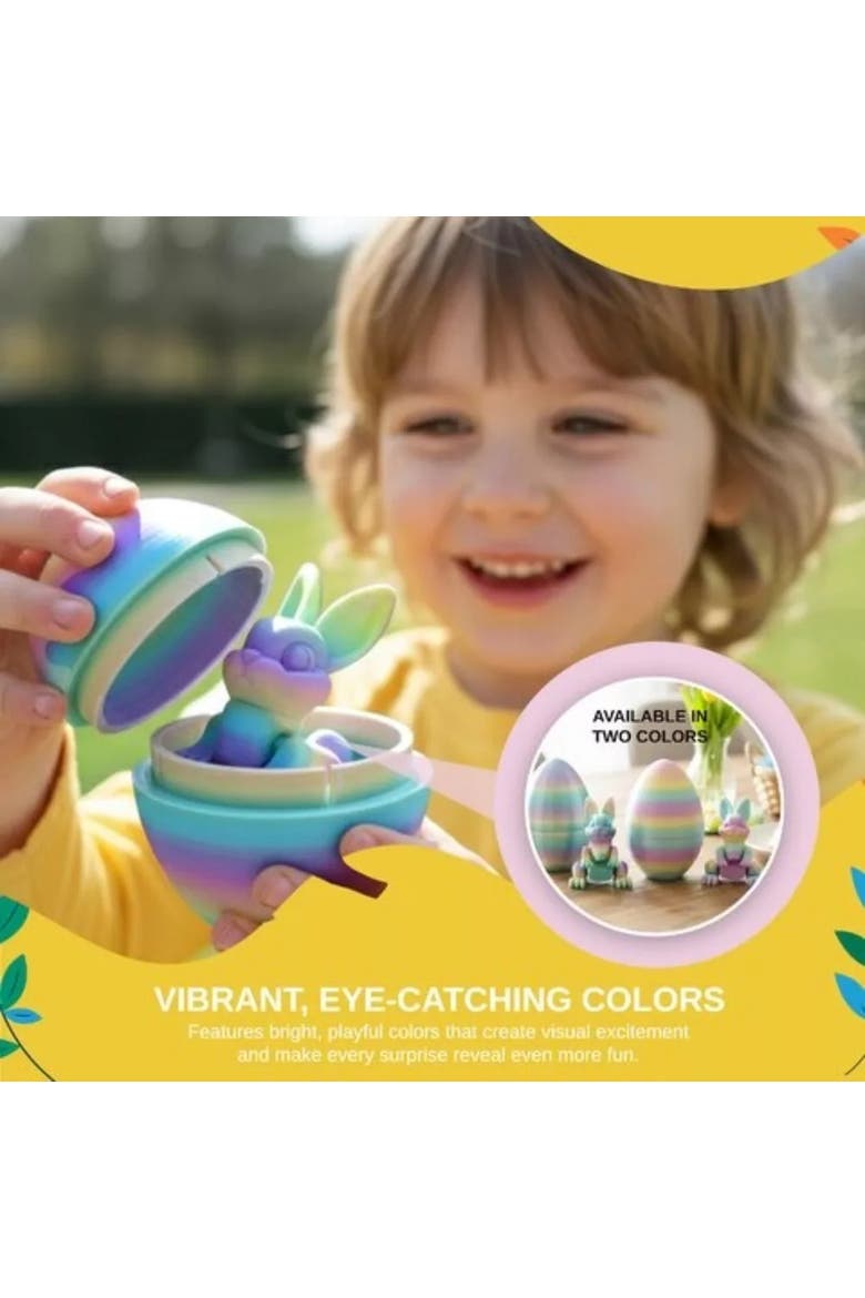 Easter Surprise Egg and 3D Printed Articulated Bunny Toy Set, 2 Pack, Alternate, color, Crayon