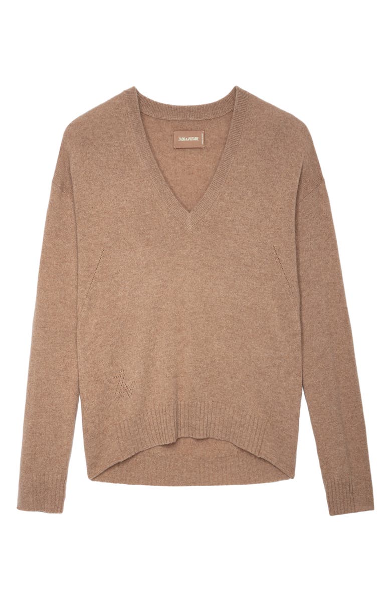 Zadig & Voltaire Vivi Star Patch Cashmere V-Neck Sweater, Alternate, color,