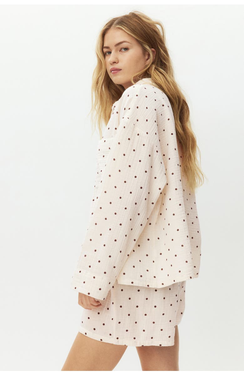 H&M Pyjama Shirt And Shorts, Alternate, color, Cream/Polka Dot