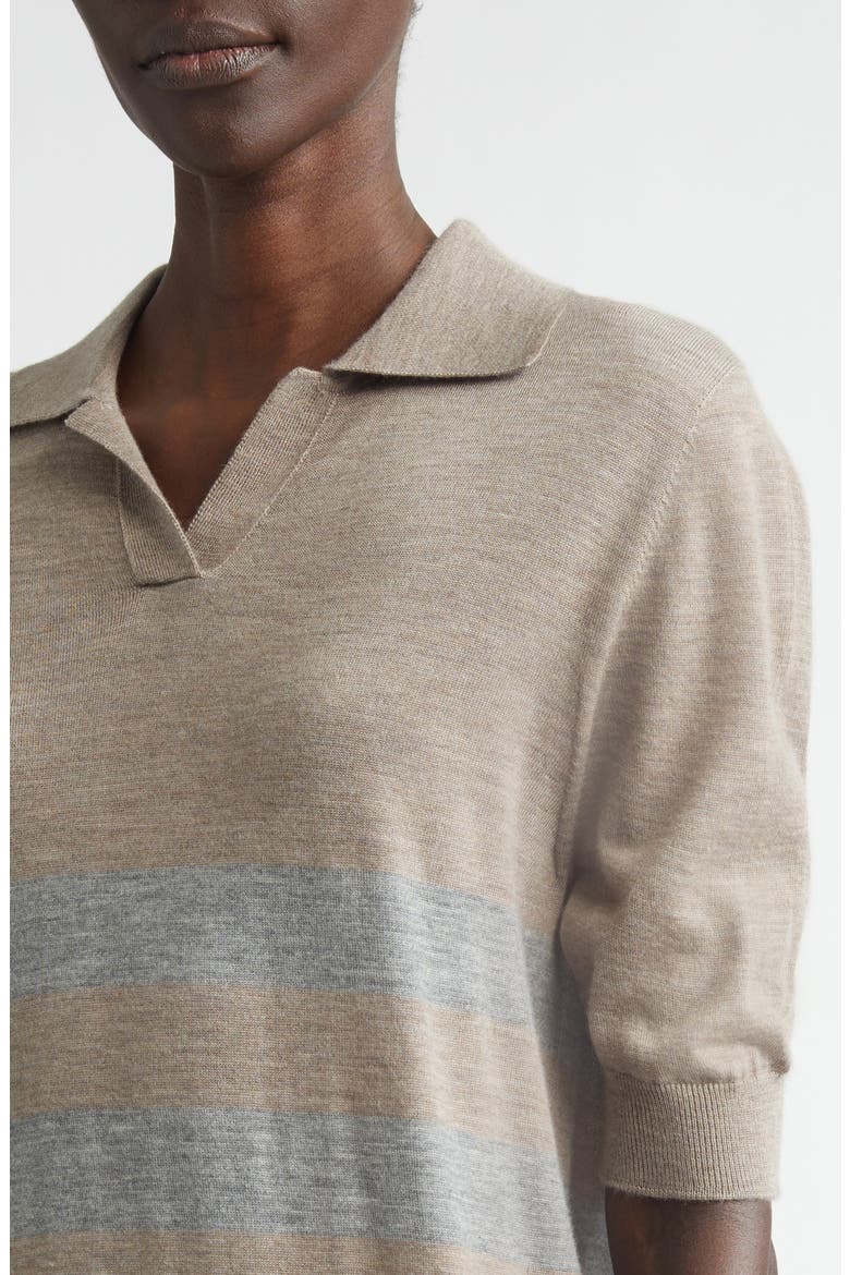 Coira Stripe Superfine Cashmere Polo, Alternate, color, PEBBLE/ CULLEN GREY
