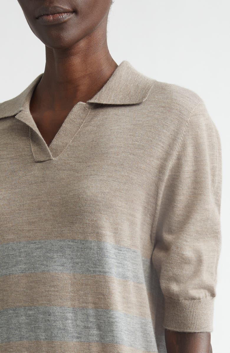 Johnstons of Elgin Coira Stripe Superfine Cashmere Polo, Alternate, color, Pebble/ Cullen Grey