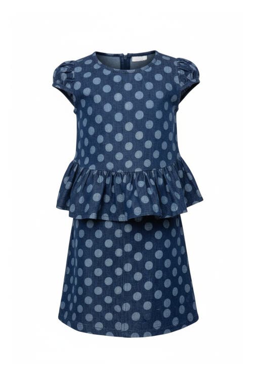 Mia Belle Girls Kids' Cute Peplum Denim Top And Skirt Set In Blue