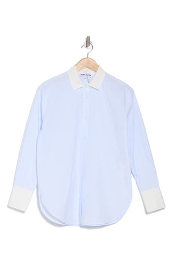 Dkny Jeans Stripe Cotton Button-up Shirt In Skyway Blue/white