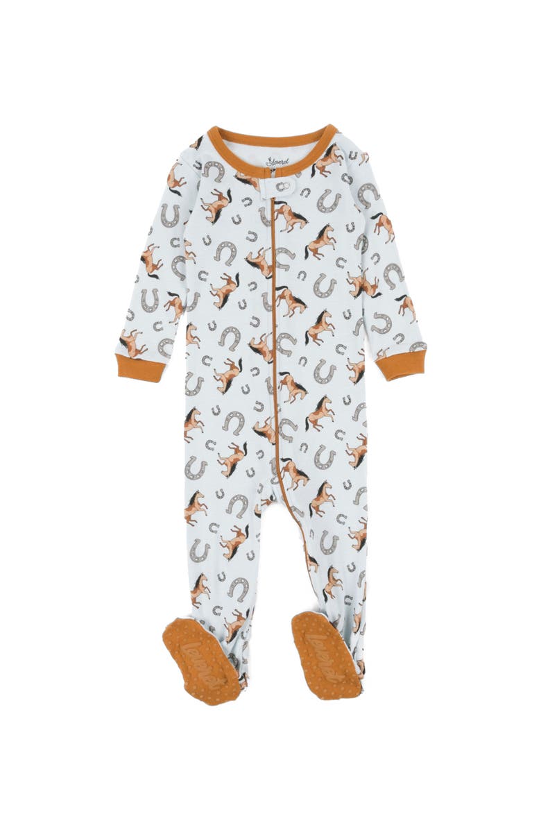 Leveret Kids Footed Printed Cotton Matching Family Pajamas, Coordinated Prints, Main, color, Blue Horse