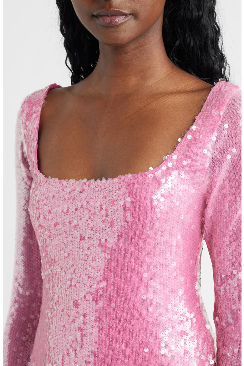 Sequin Open Back Long Sleeve Cocktail Minidress, Alternate, color, PINK