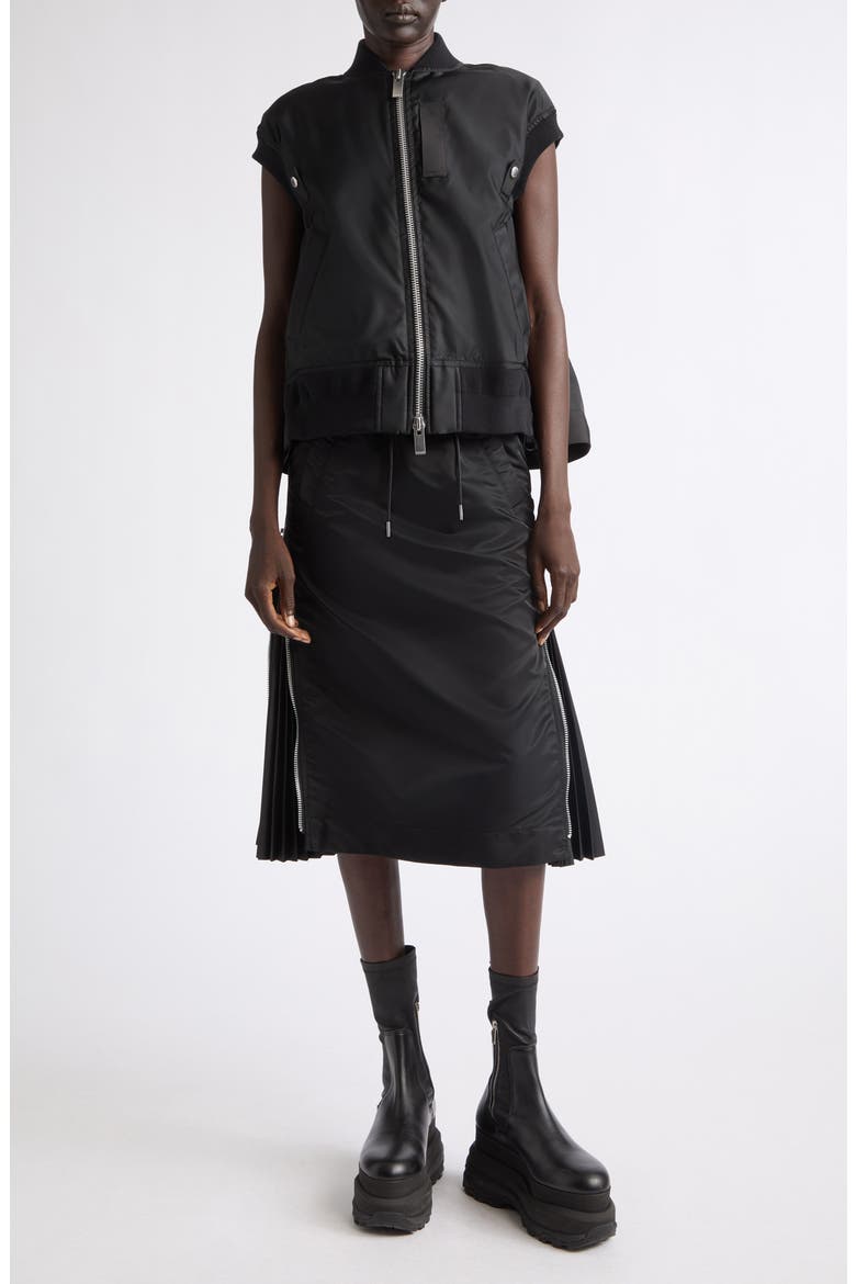 Nylon Twill Bomber Vest, Alternate, color, BLACK