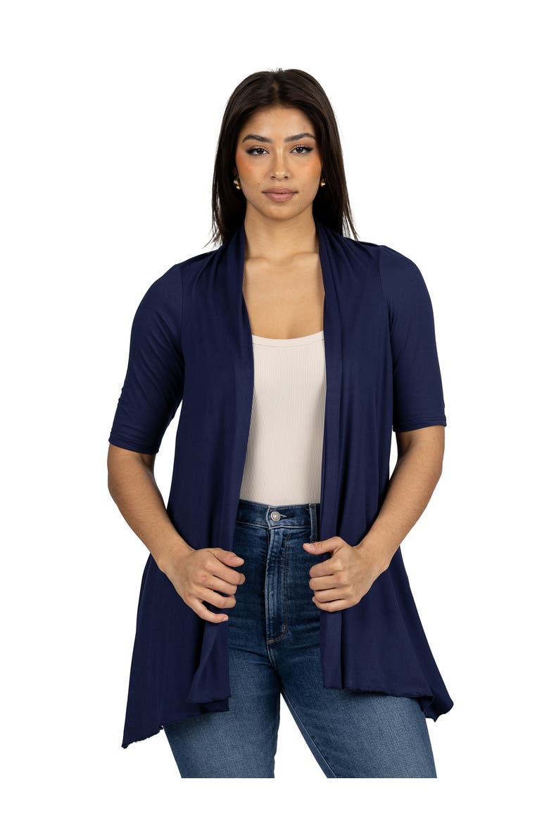 Loose Fit Open Front Cardigan with Half Sleeve, Main, color, Navy