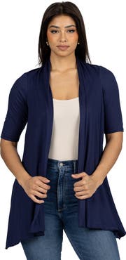 24seven Comfort Apparel Loose Fit Open Front Cardigan with Half Sleeve