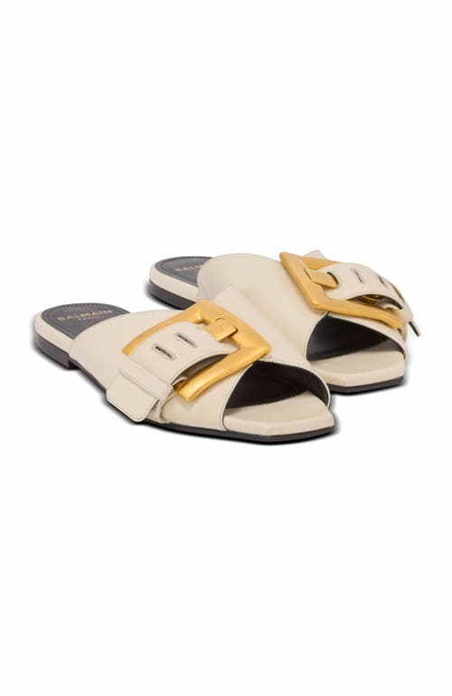 Balmain Anthem Flat Leather Sandals In Sand