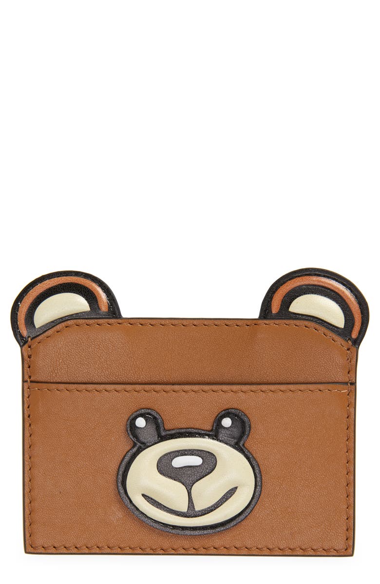 Moschino Teddy Bear Leather Card Case, Main, color, 