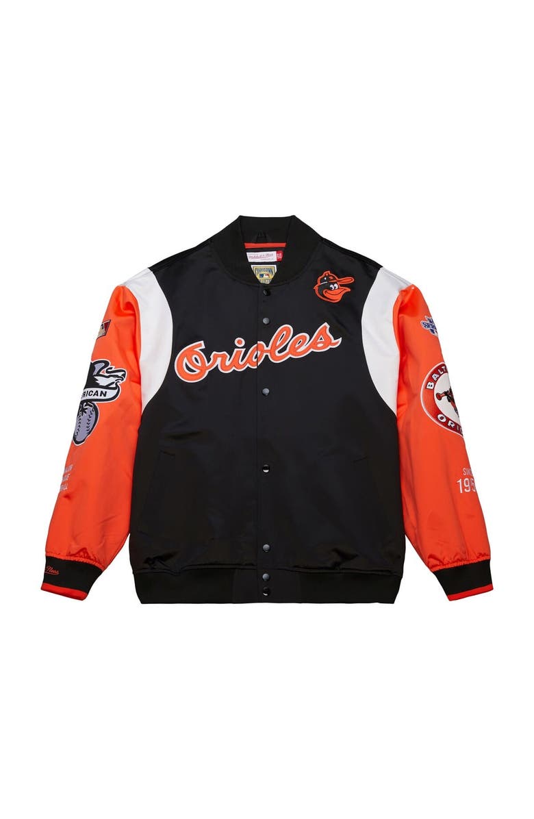 Mitchell & Ness Men's Mitchell & Ness Black/Orange Baltimore Orioles Cooperstown Collection Team Origins Satin Full-Snap Jacket, Alternate, color, Black