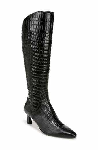 Deesha Pointed Toe Knee High Kitten Heel Boot