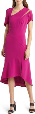 Tadashi Shoji Asymmetric Neck Crepe Midi Cocktail Dress