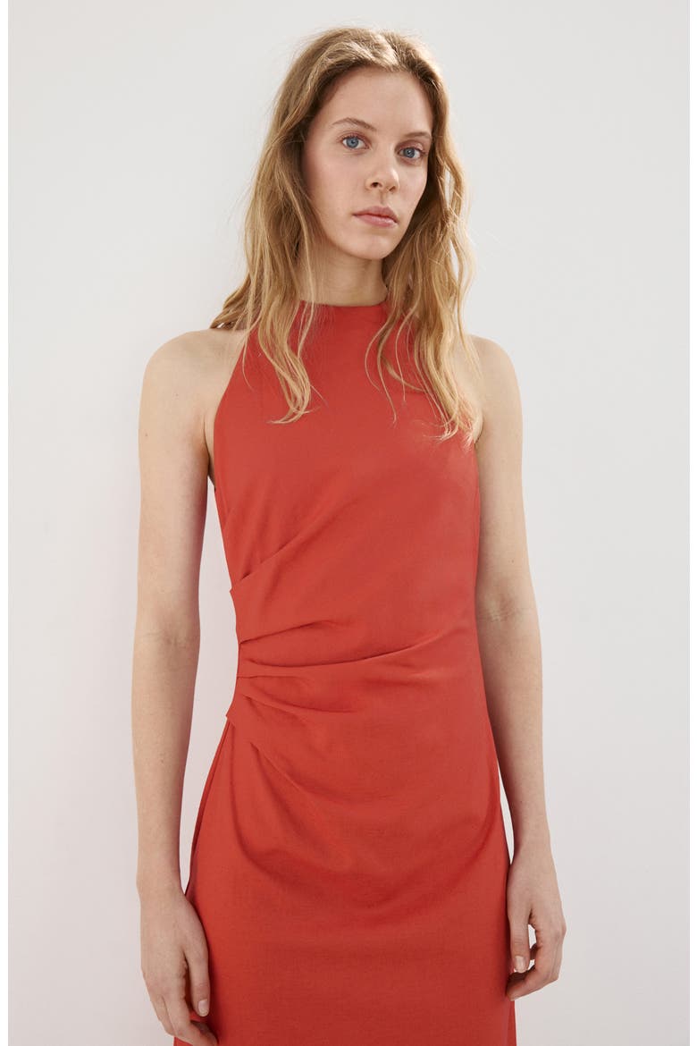 Draped Sleeveless Midi Dress, Alternate, color, ORANGE