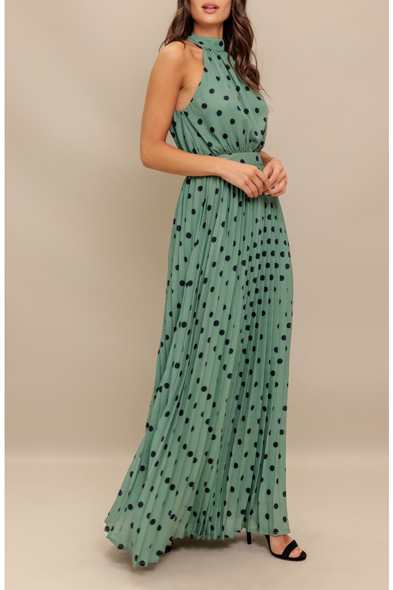 Polka Dot Halter Maxi Dress, Alternate, color, DARK SAGE