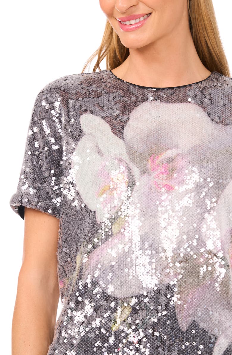 Ted Baker Floral Sequin Top, Alternate, color, Ivory/ Rich Black