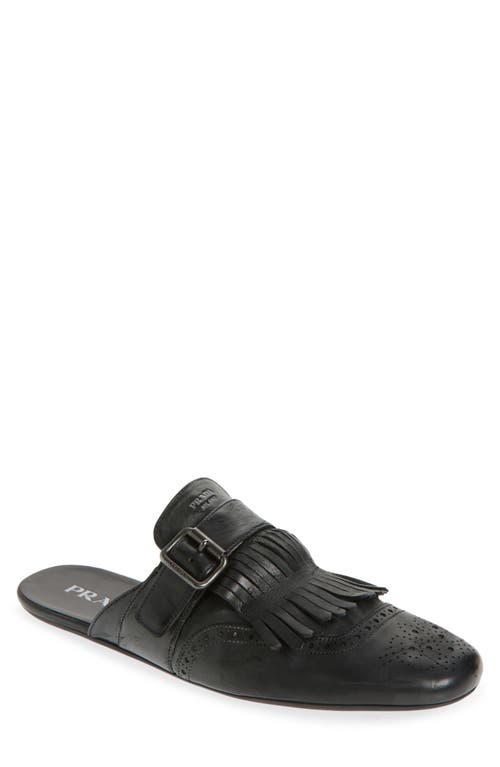 Prada Shuffle Kiltie Loafer Mule In Nero
