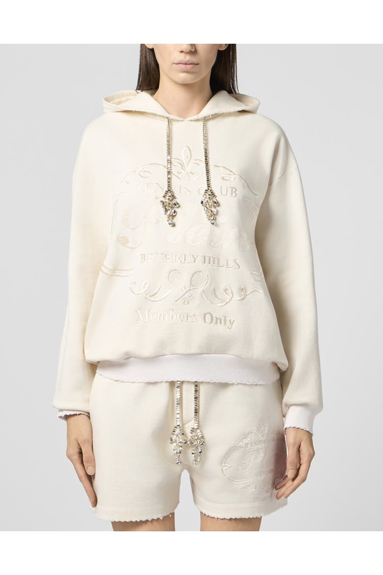 Washed Hoodie Tennis Club Crystals Women, Main, color, OffWhite