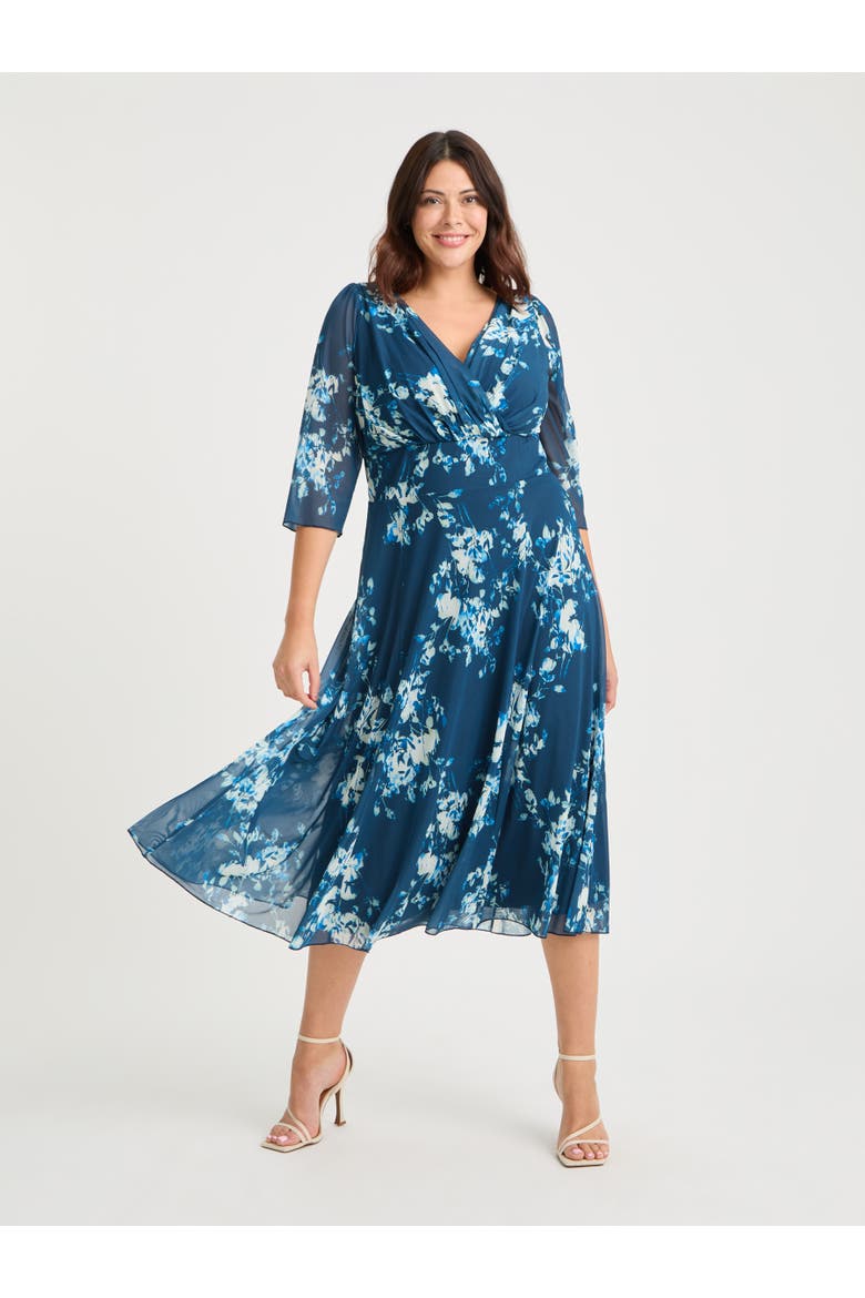 Helena Floral Midi Dress, Main, color, Navy Ivory