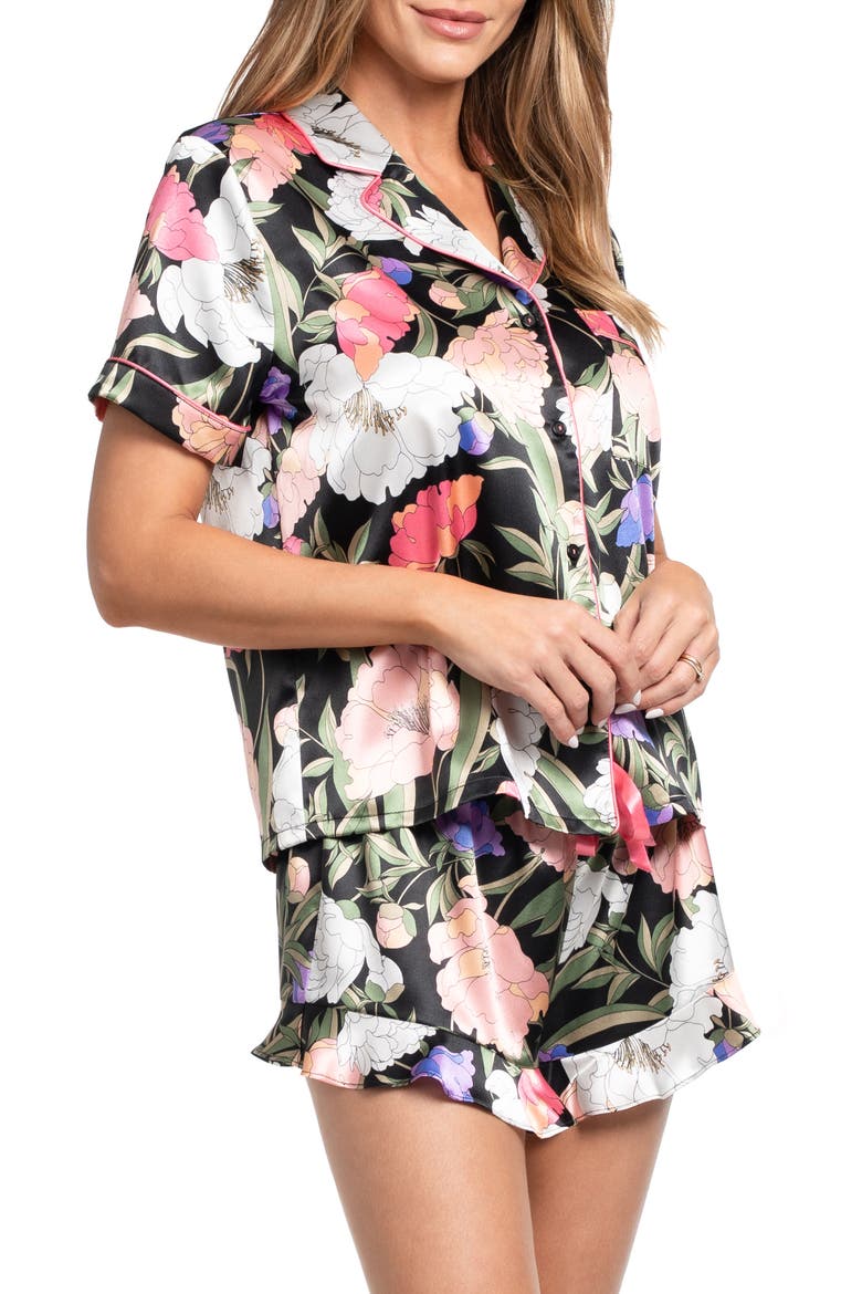 Harriet Ruffle Trim Short Pajamas, Alternate, color, BLACK