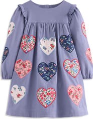 Mini Boden Kids' Heart Appliqué Long Sleeve Cotton Dress