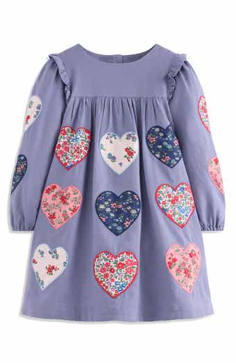 Kids' Heart Appliqué Long Sleeve Cotton Dress