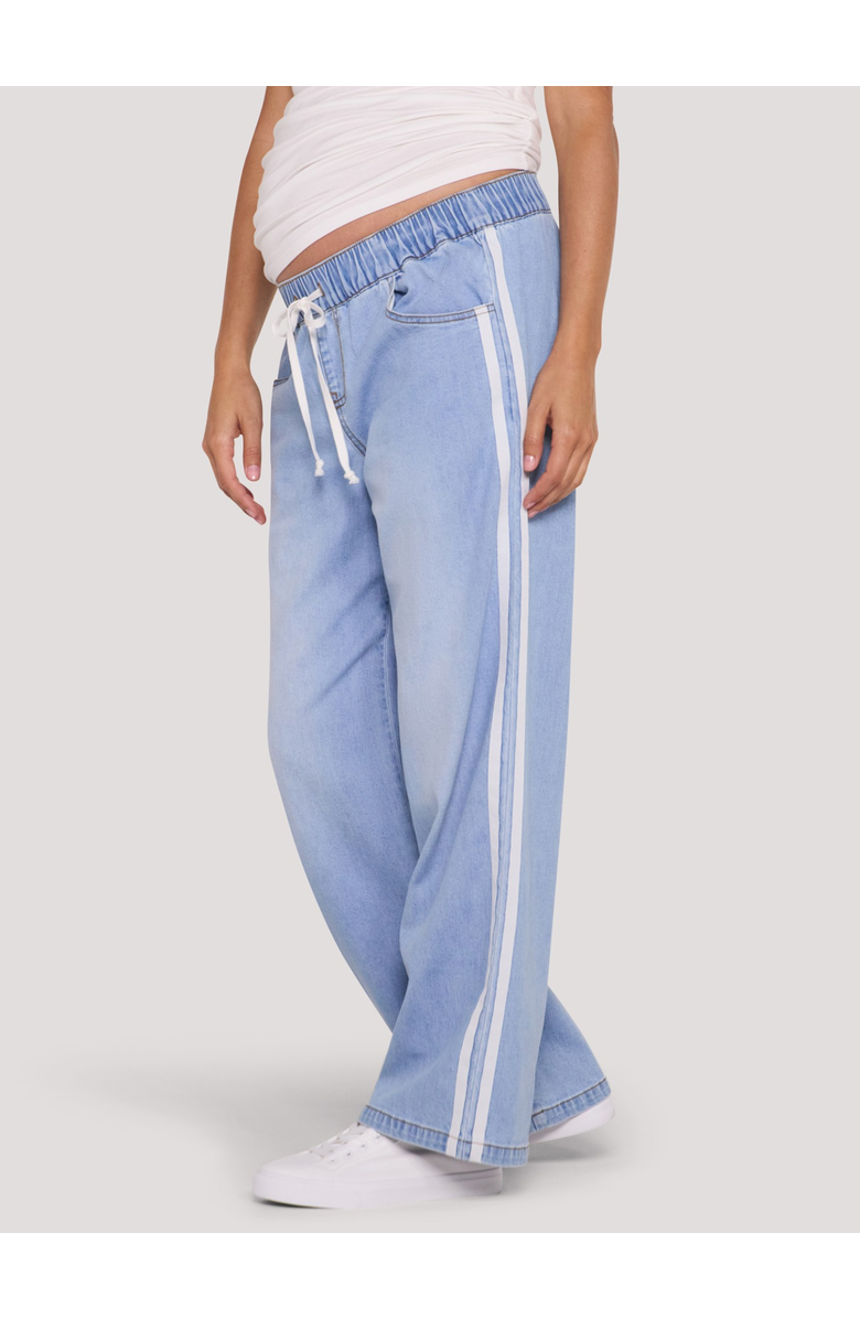 MOTHERHOOD MATERNITY Drawstring Pull On Wide Leg Pant, Main, color, Light Wash With White Stripe