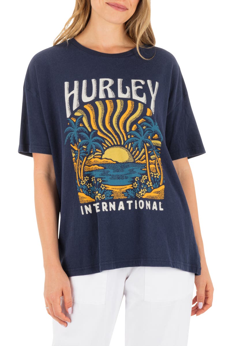 Hurley Bliss Oversize Cotton Graphic Boyfriend T-Shirt, Main, color, Navy Blues