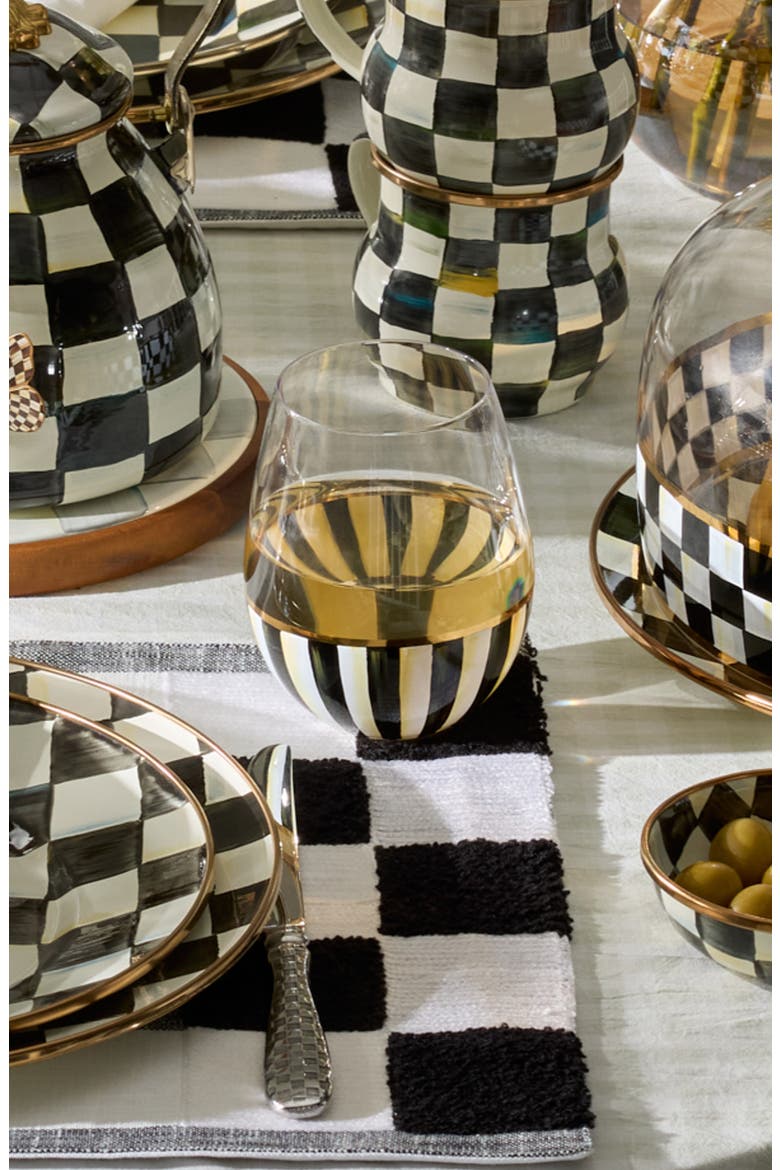 Courtly Stripe Stemless Wine Glass, Alternate, color, BLACK