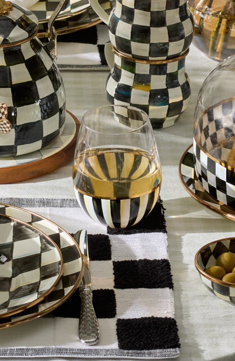 MACKENZIE CHILDS Courtly Stripe Stemless Wine Glass, Alternate, color, Black