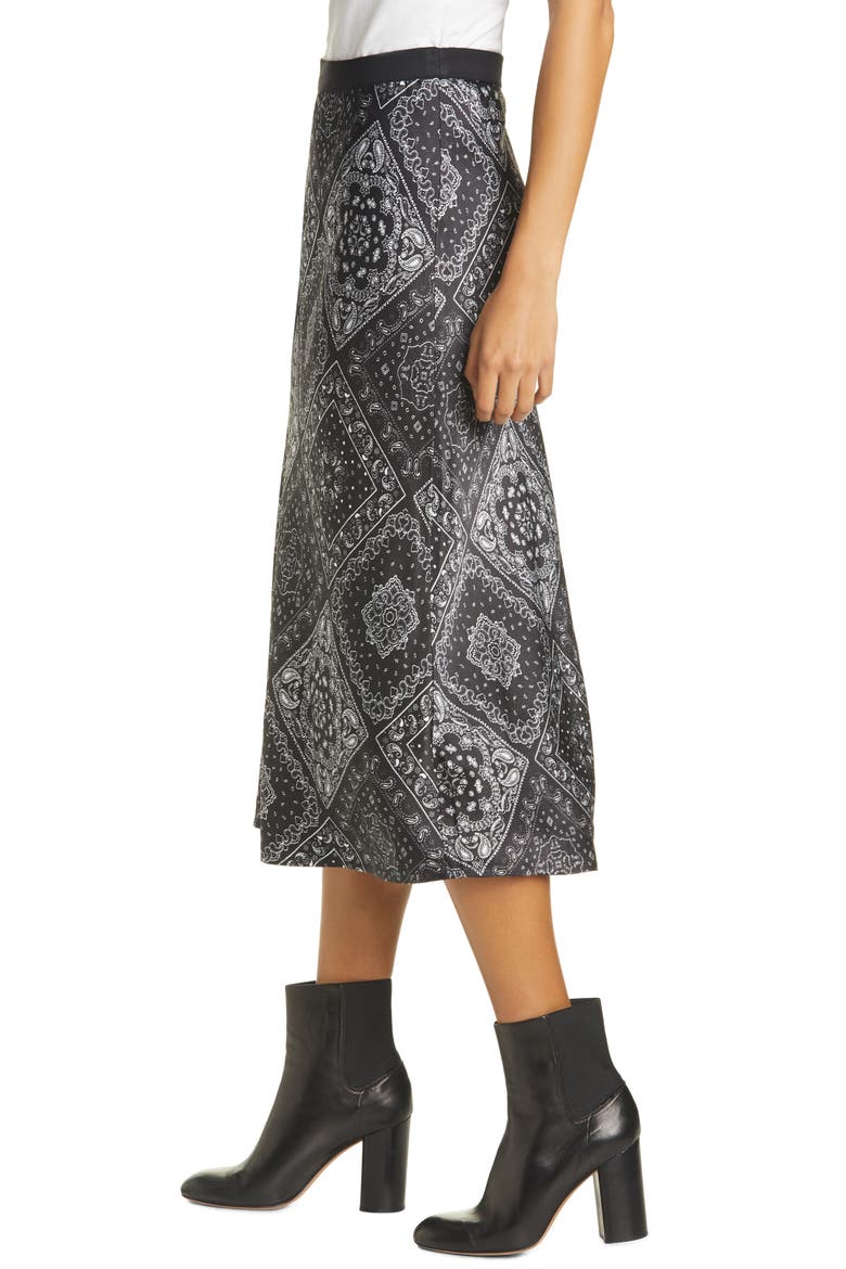 Berlin Satin Midi Skirt, Alternate, color, MIDNIGHT BANDANA