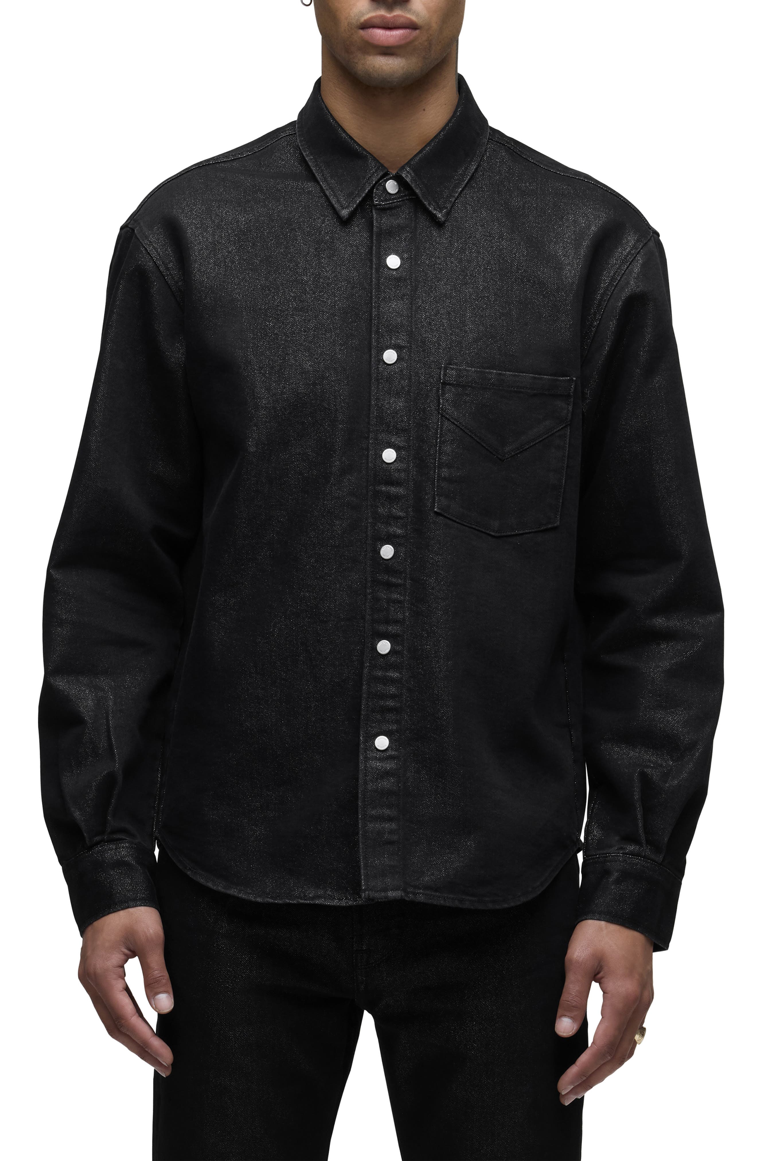 Hudson Jeans Snap-up Denim Overshirt In Black