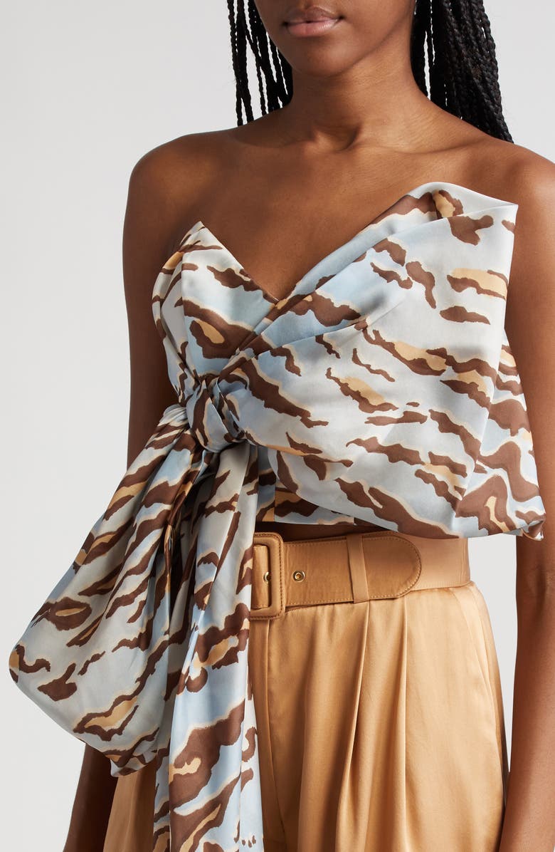 Zimmermann Matchmaker Tiger Print Strapless Silk Top, Alternate, color, Blue Tiger