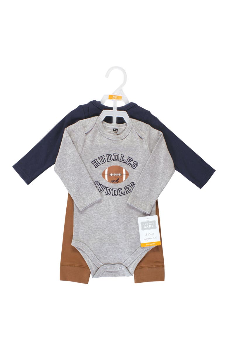 Hudson Baby Coordinated 3-Piece Outfit with Long-Sleeve Bodysuit & Pants, Alternate, color, Football Huddles Long-Sleeve