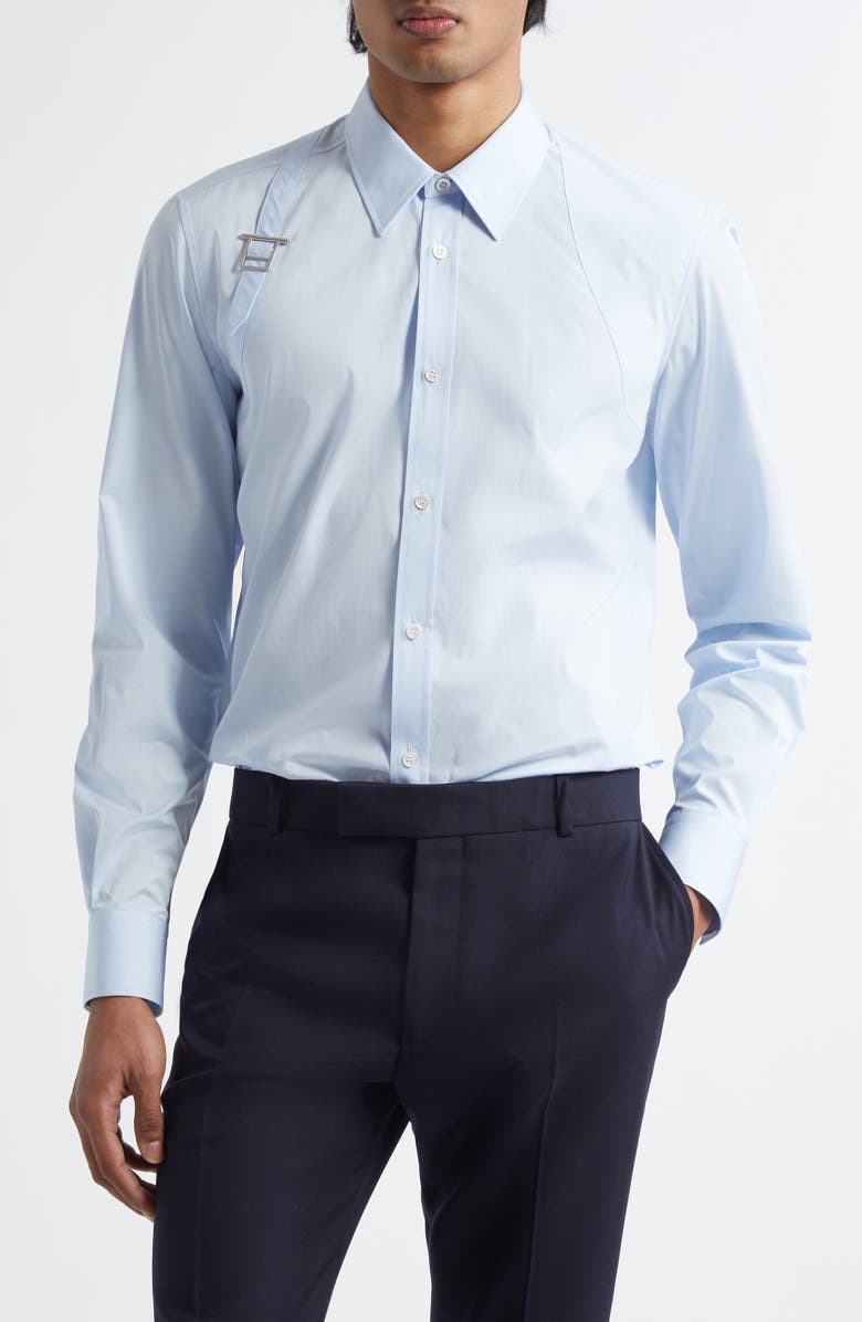 McQueen T-Bar Harness Poplin Button-Up Shirt, Main, color, Shirting Blue