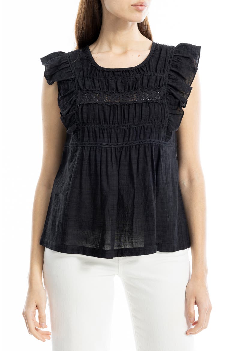 Ruffle Cap Sleeve Babydoll Top, Main, color, BLACK
