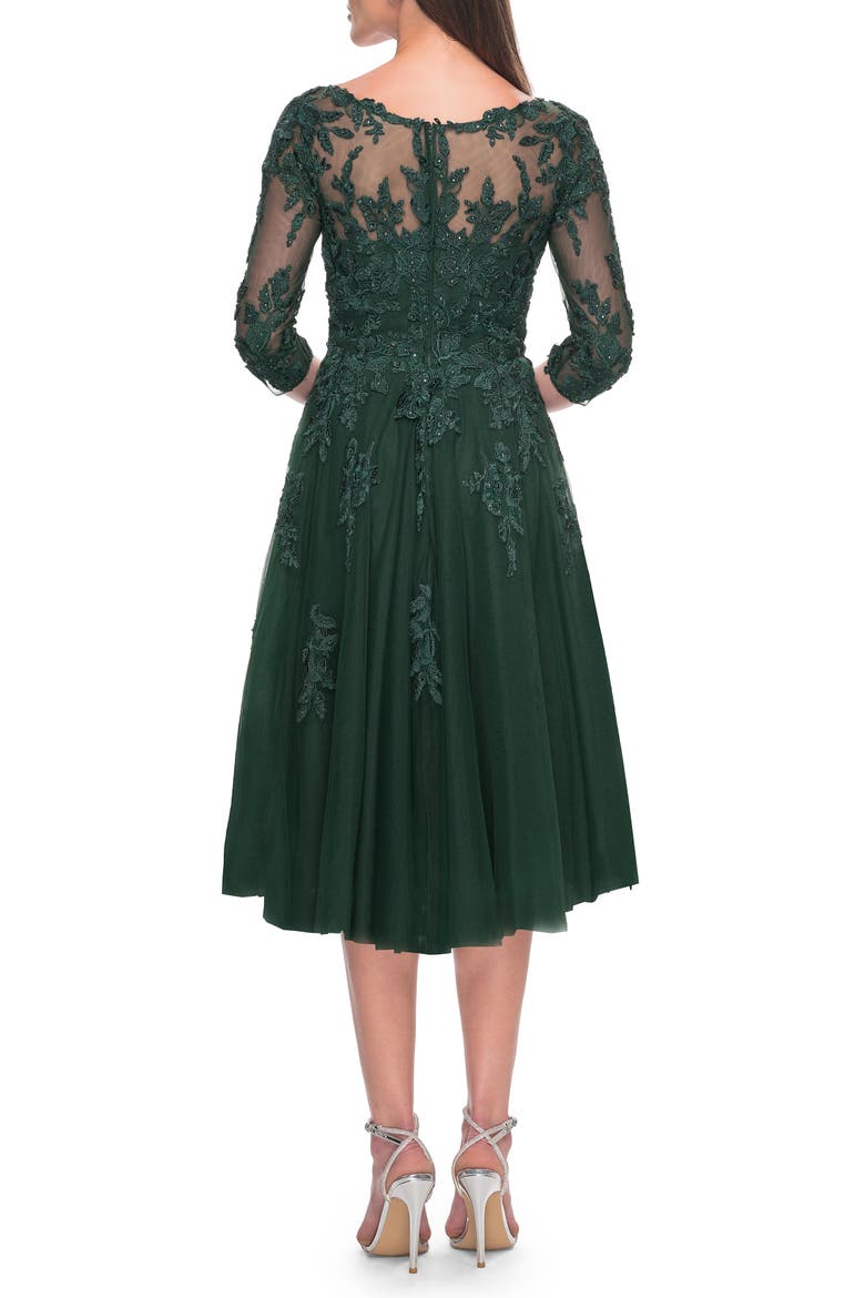 Tulle and Lace Knee Length Evening Dress, Alternate, color, Emerald
