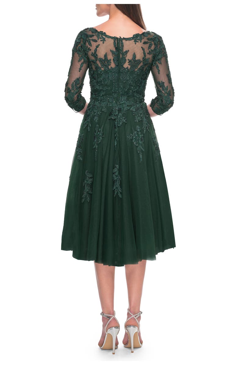 La Femme Tulle and Lace Knee Length Evening Dress, Alternate, color, Emerald