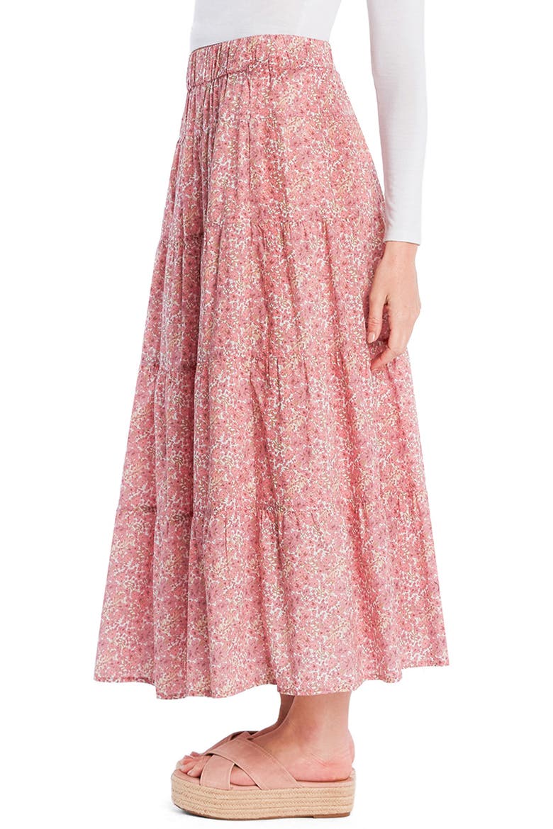 Wild Floral Tiered Cotton Blend Maxi Skirt, Alternate, color, PINK BLOOM