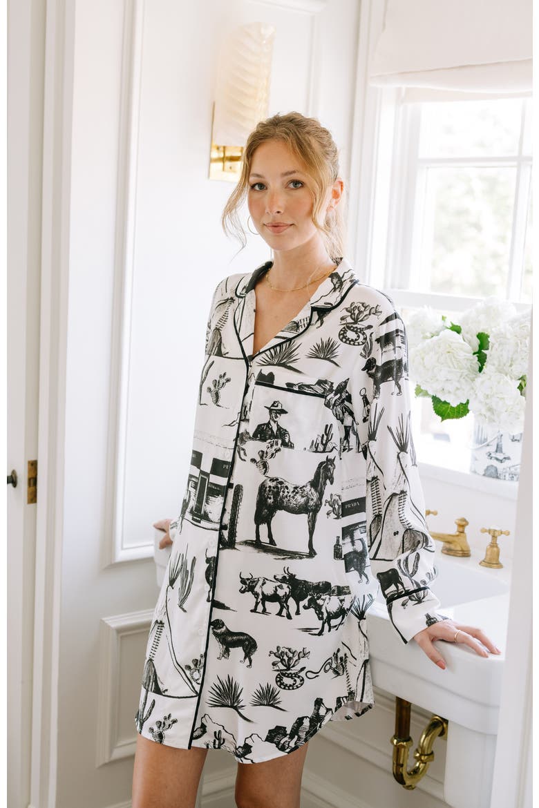 Marfa Toile Sleep Shirt, Alternate, color, White