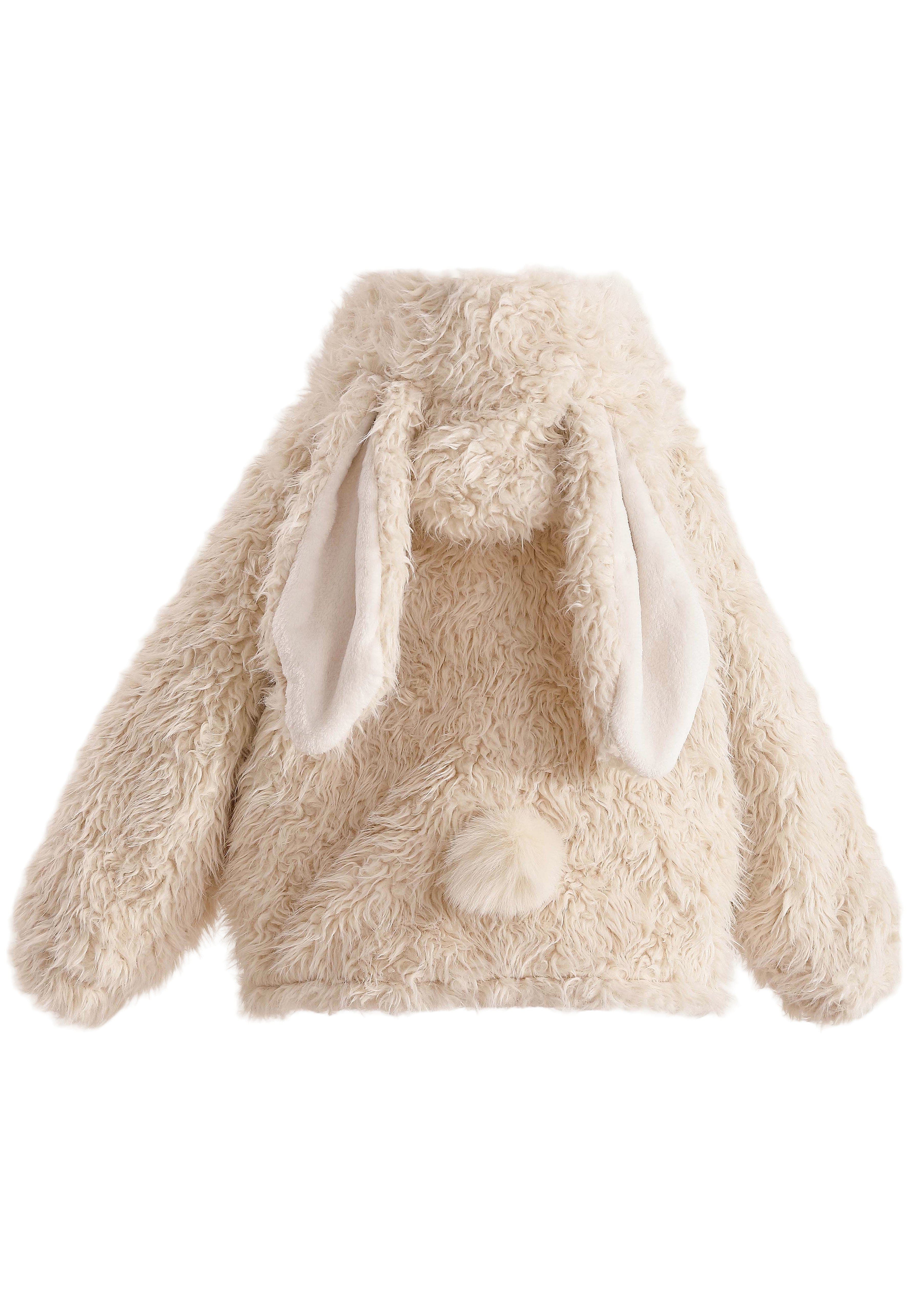 Tulleen Kids'  Bunny-eared Fuzzy Jacket In Neutral
