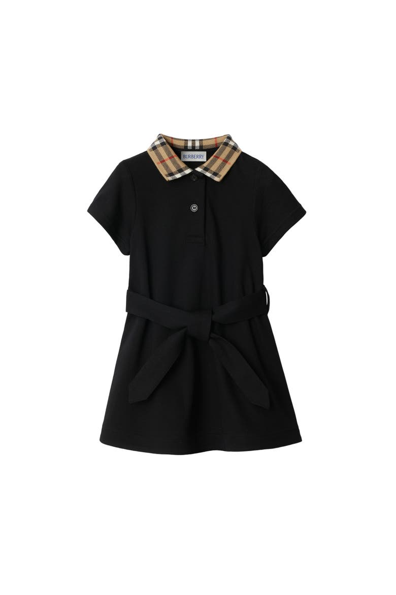 Check Collar Cotton Polo Shirt Dress, Main, color, Black