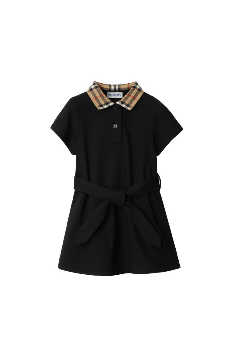 Burberry Check Collar Cotton Polo Shirt Dress, Main, color, Black