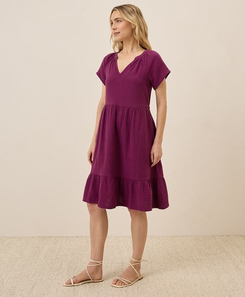 Pact Organic Cotton Coastal Double Gauze Breezy Dress In Red