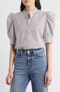 FRAME The Shirred Puff Sleeve Stripe Organic Cotton Top